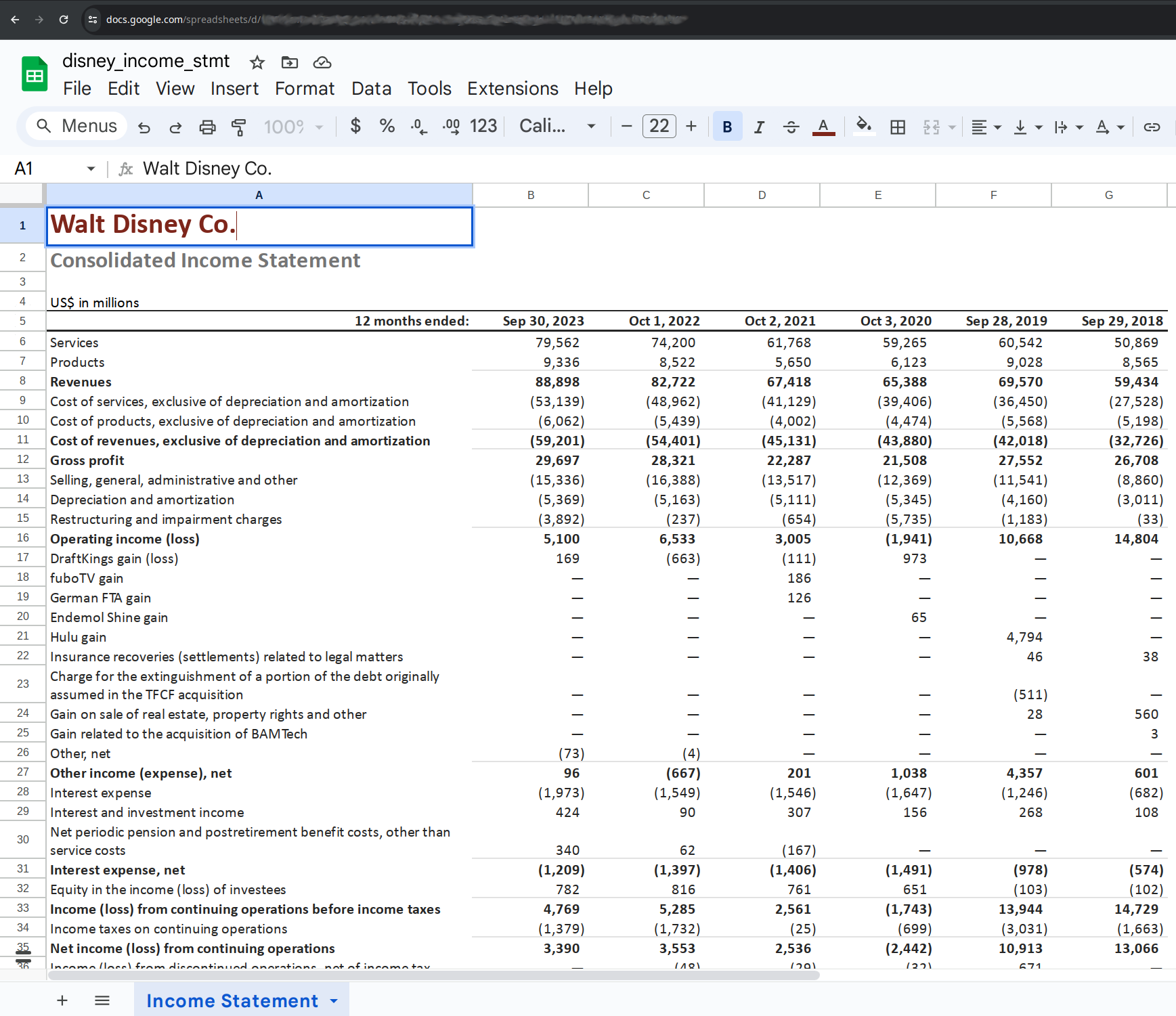 Spreadsheet view